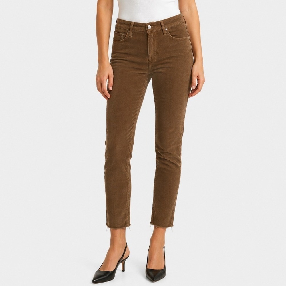 Mother Looker Ankle Fray Corduroy Pants Hopscotch Brown Womens 26 Skinny Raw Hem